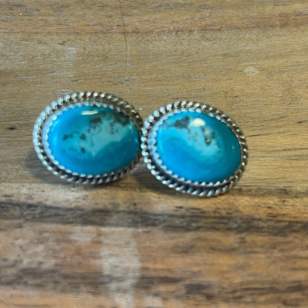 Navaho Byron Begay Handmade Kingman Turquoise Earrings Set in Sterling Silver